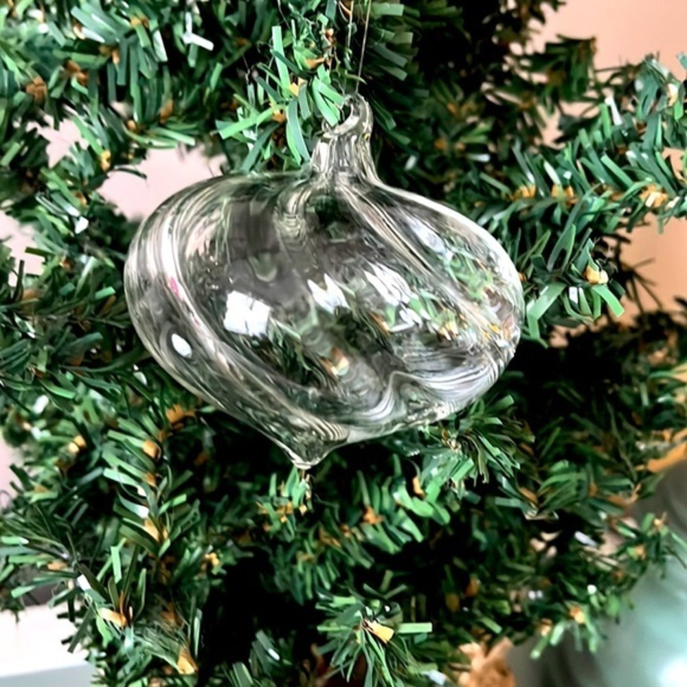 Crate & Barrel Optic Glass Ornament | Onion Shaped